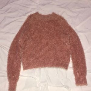 pink hairy sweater